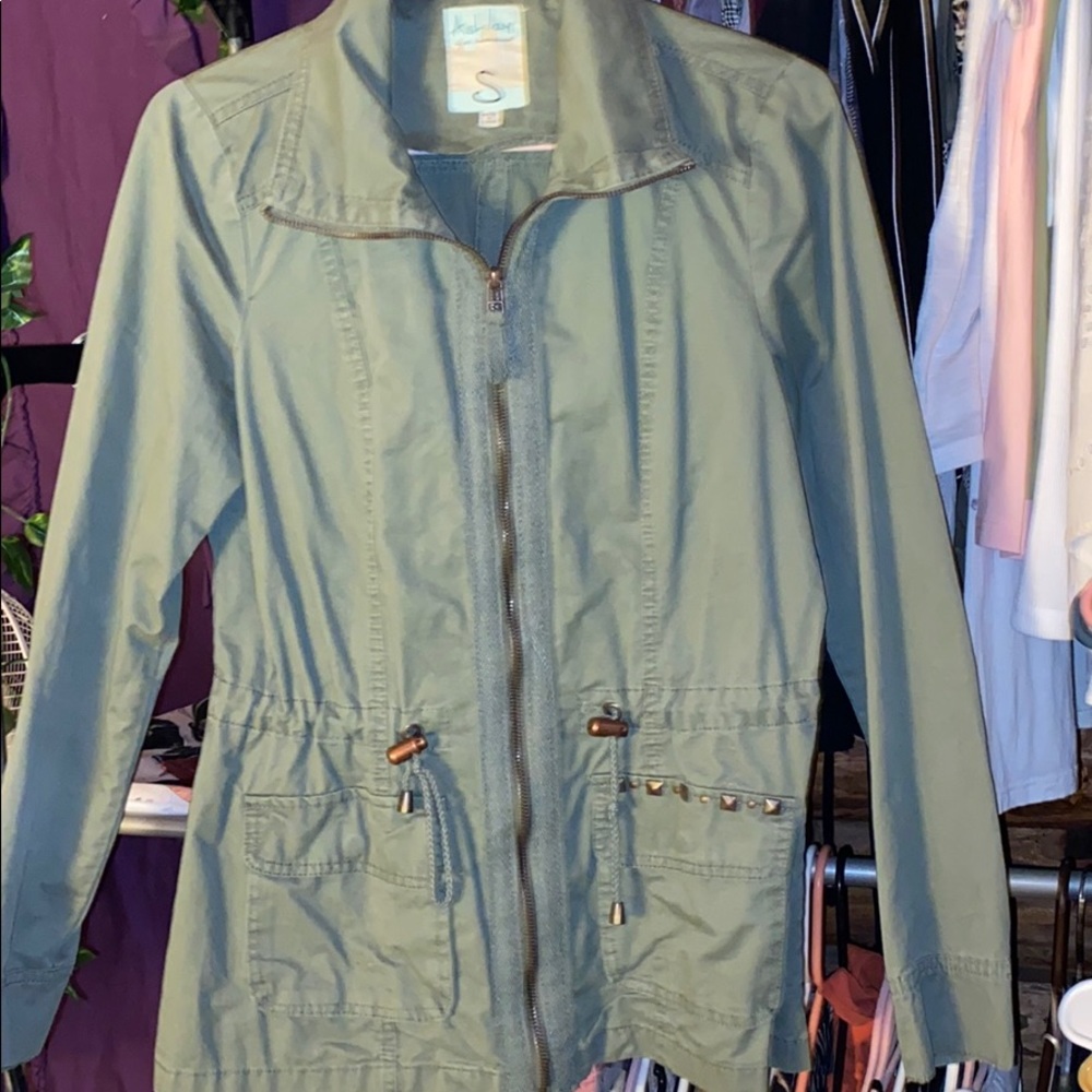 Green zip up jacket with gold detail